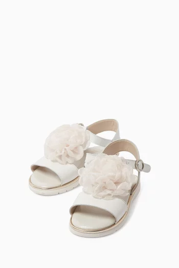 Flower Appliqué Sandals in Leather