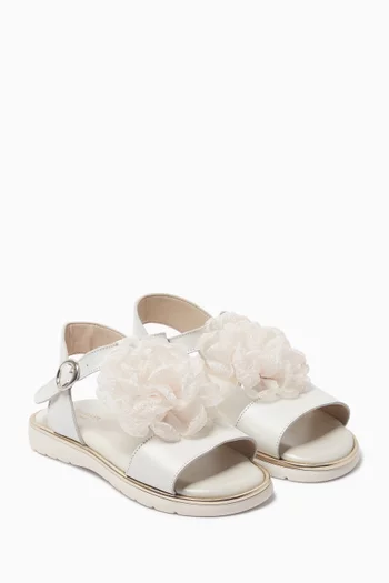 Flower Appliqué Sandals in Leather