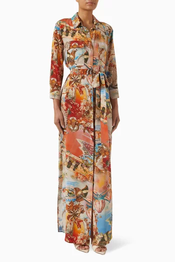 Cameron Collage Shirt Maxi Dress in Silk