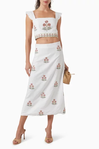 Yalda Embroidered Skirt in Linen