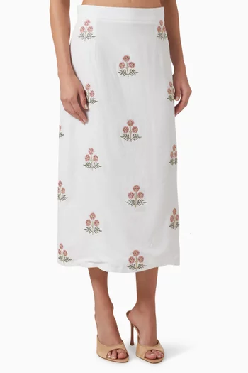 Yalda Embroidered Skirt in Linen
