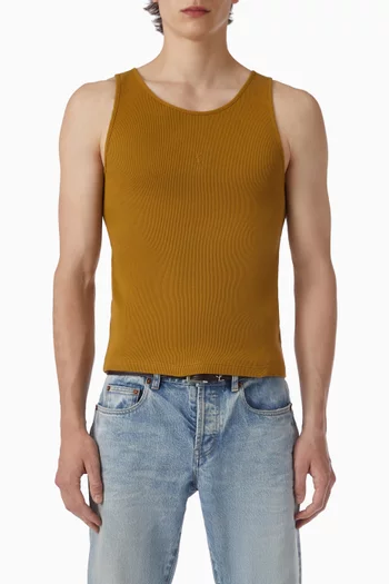 بلوزة بلا أكمام بشعار كاساندر ونسيج مضلع قطن