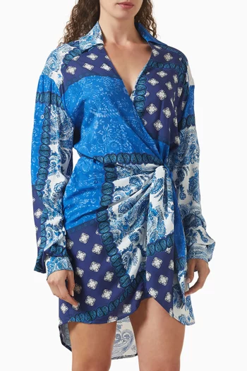 Midnight Paisley Wrap Mini Dress in Viscose