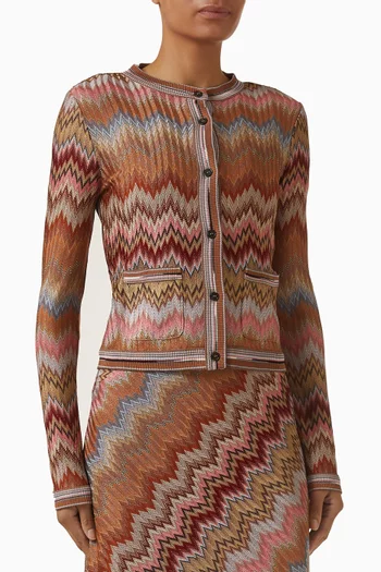 كارديغان بأزرار ومنسوج بنقشة خطوط شيفرون متعرجة