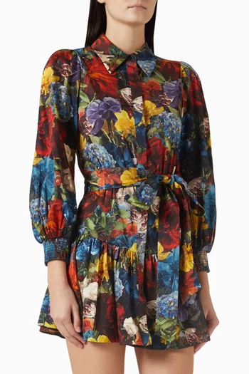 فستان ليلي بنمط قميص بحزام قطن بوبلين