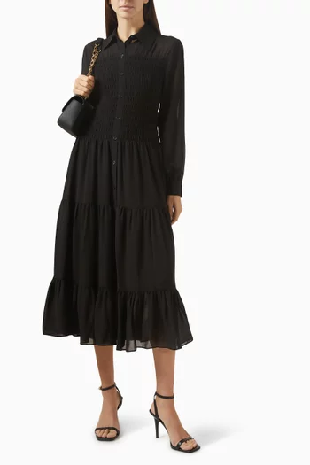 Smocked Shirt Dress in Georgette