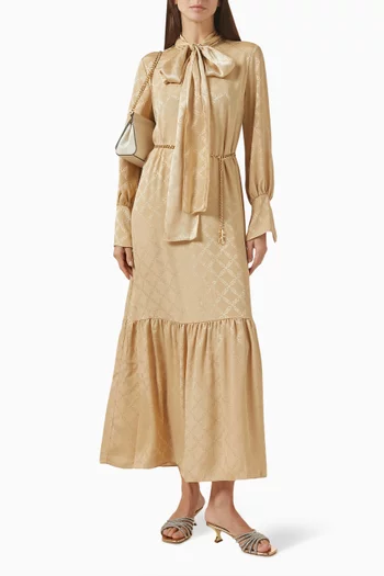 Logo Bow Maxi Dress in Jacquard