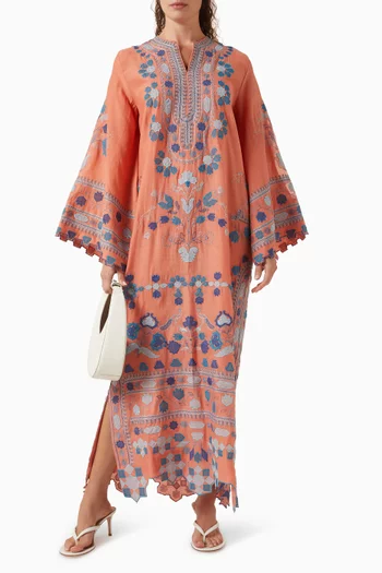 Embroidered Kaftan in Cotton-silk