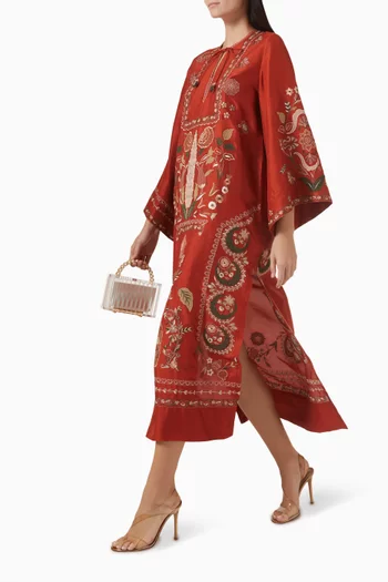Embroidered Kaftan in Raw Silk
