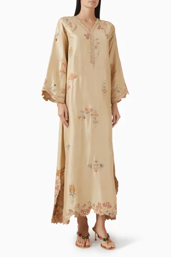 Embroidered Kaftan in Raw-silk
