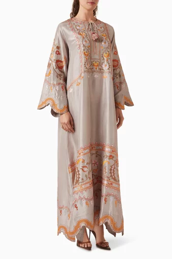 Embroidered Kaftan in Raw-silk