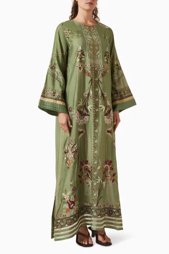 Embroidered Kaftan in Raw-silk