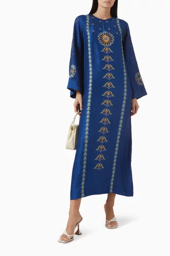 Embroidered Kaftan in Raw-silk