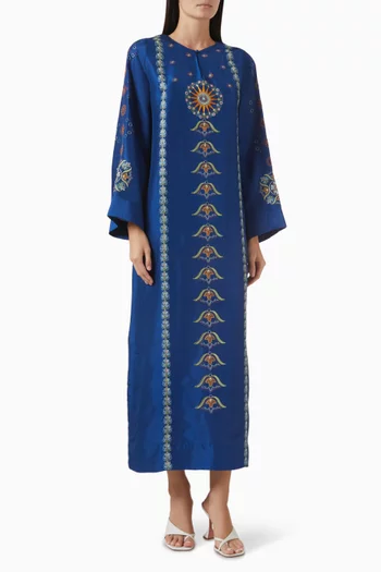 Embroidered Kaftan in Raw-silk
