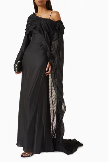 Crimson Veil Cape Gown