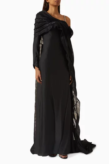 Crimson Veil Cape Gown