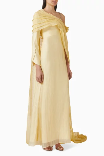 Crimson Veil Cape Gown