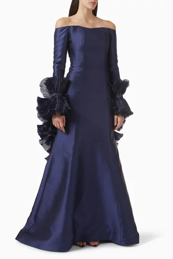 فستان سهرة بشال كشكش