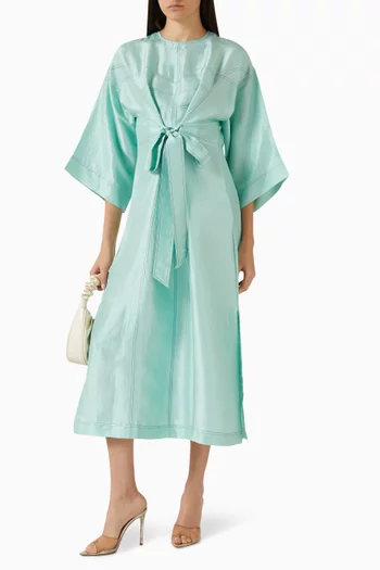 فستان بحياكة بارزة بلون مغاير