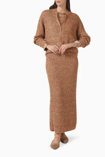 تنورة طويلة نسيج مجدول ولامع