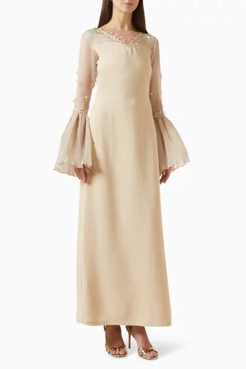 Embroidered Maxi Dress in Crepe