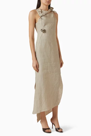 Rosette Slit Gown in Linen