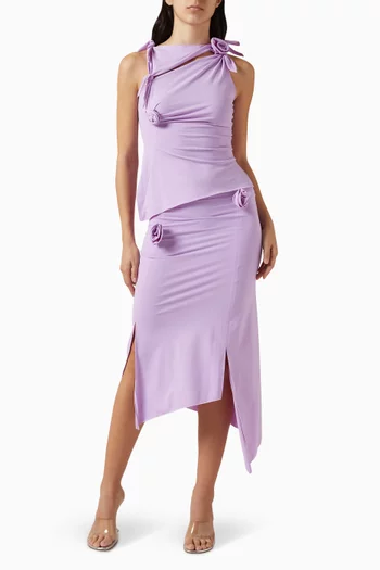 تنورة بقصة غير متماثلة ورقع زهور جيرسيه