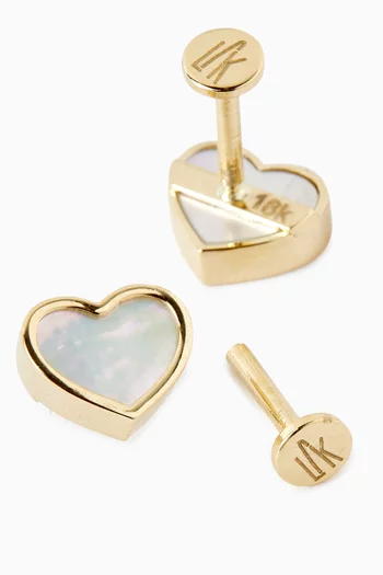 Heart Mother of Pearl Stud Earrings in 18kt Gold