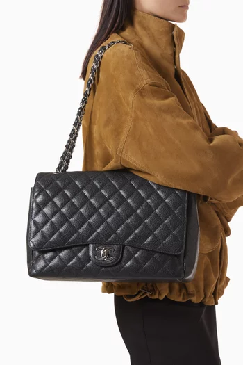 Quilted Maxi Classic Double Flap Bag in Caviar Leather