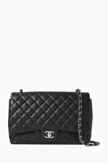 Quilted Maxi Classic Double Flap Bag in Caviar Leather