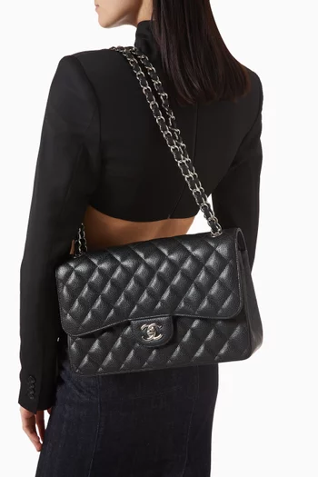 Jumbo Classic Double Flap Bag in Caviar Leather