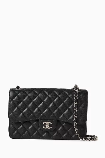 Jumbo Classic Double Flap Bag in Caviar Leather