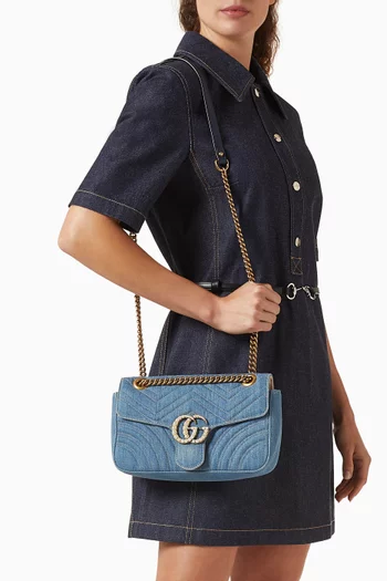 Small Pearl GG Marmont Shoulder Bag in Matelassé Denim