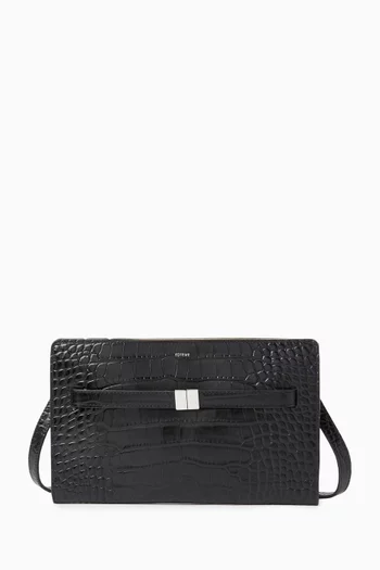 Belted Crossbody Bag in Crocodile‑Embossed Leather