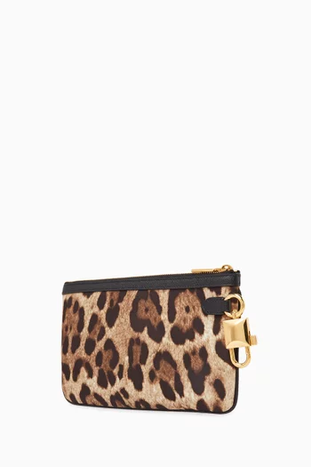 حافظة بطاقات بسحّاب ونقشة جلد الفهد نايلون 