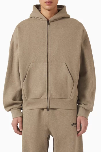 كنزة بغطاء رأس كلاسيكية بسحّاب كامل ألياف صوف داخلية