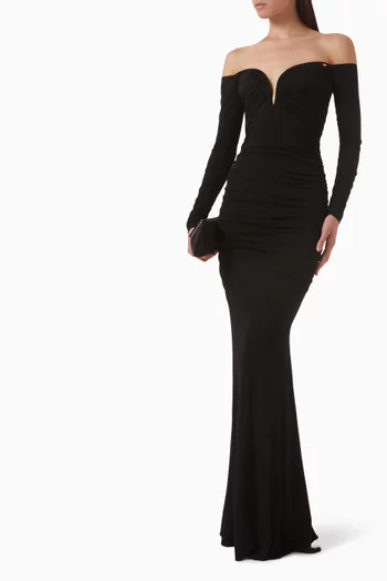 فستان بأكتاف مكشوفة كريب جيرسيه