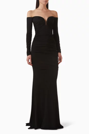 فستان بأكتاف مكشوفة كريب جيرسيه