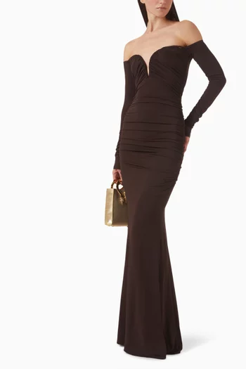 فستان بأكتاف مكشوفة كريب جيرسيه