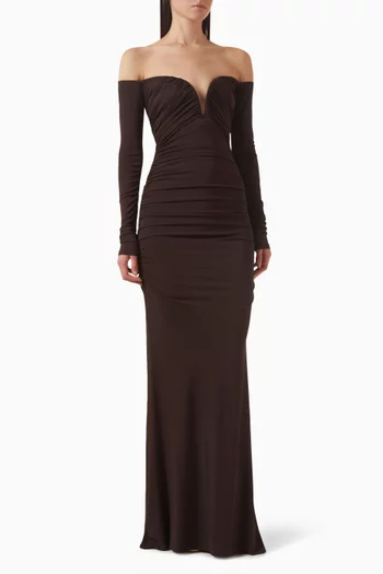 فستان بأكتاف مكشوفة كريب جيرسيه