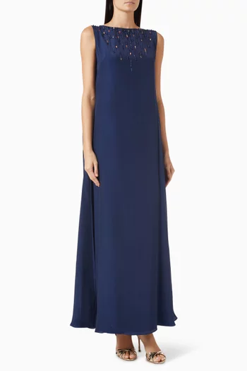 فستان سهرة بكاب وتطريزات كريب هندي