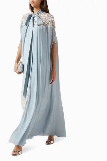 فستان بوشاح بشرّابات كريب هندي