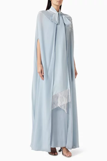 فستان بوشاح بشرّابات كريب