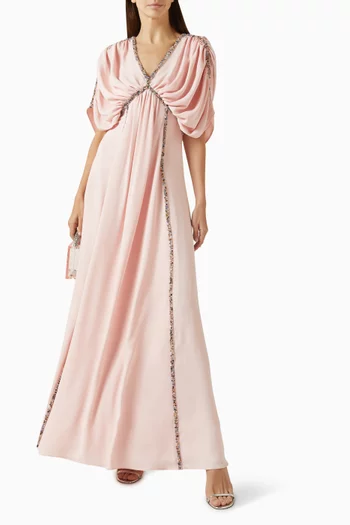 فستان لارا طويل مزين بتطريزات