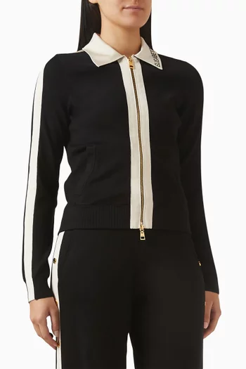 كارديغان بياقة بولو وسحّاب منسوج من مزيج فيسكوز