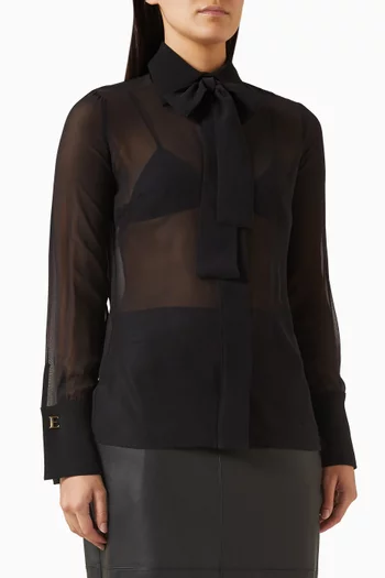 بلوزة برباط قماشي عند الرقبة جورجيت وكريب