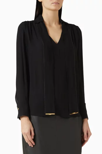 بلوزة بحزام قماشي فيسكوز وجورجيت