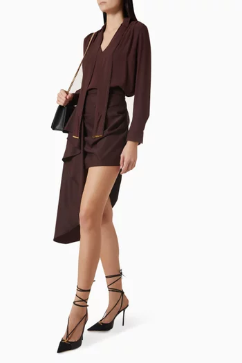 بلوزة بحزام قماشي فيسكوز وجورجيت