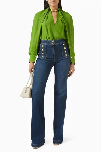 بنطال جينز بخصر مرتفع وقصة فضفاضة دينم