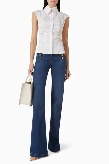 Elastic Straps Shirt in Cotton Poplin